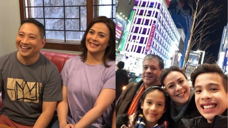 (Left Photo) Bitoy and Dawn on the set of Family History, ang film directorial debut ni Bitoy na siya ring ang producer (along with GMA Pictures), artista, at writer. It’s slated for a June or July showing. (Right Photo) Dawn (center) with the loves of her life: husband Anton and her kids Jacobo and Ayisha.