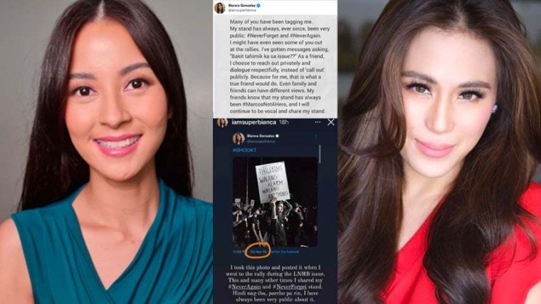 Magka-iba man daw ang views nila ng kaibigan si Toni Gonzaga, nanatili pa ring kaibigan ang turing dito ni Bianca Gonzalez. “Even family and friends can have different views. My friends know that my stand has always been #MarcosNotAHero, and I will continue to be vocal and share my stand.”